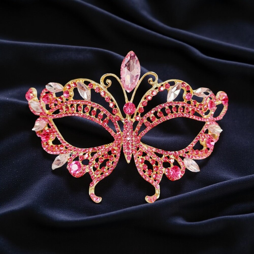 Gold masquerade mask, pink crystal mask, Cosplay mask, Venetian mask, ball mask